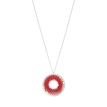 Collar Upsala Plata Rondana Largo Rojo